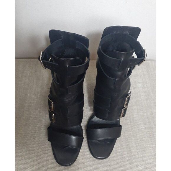 THE KOOPLES Heels Black Leather Strappy‎ Buckle  Block Heels Size 8 EU 38 - Picture 2 of 6